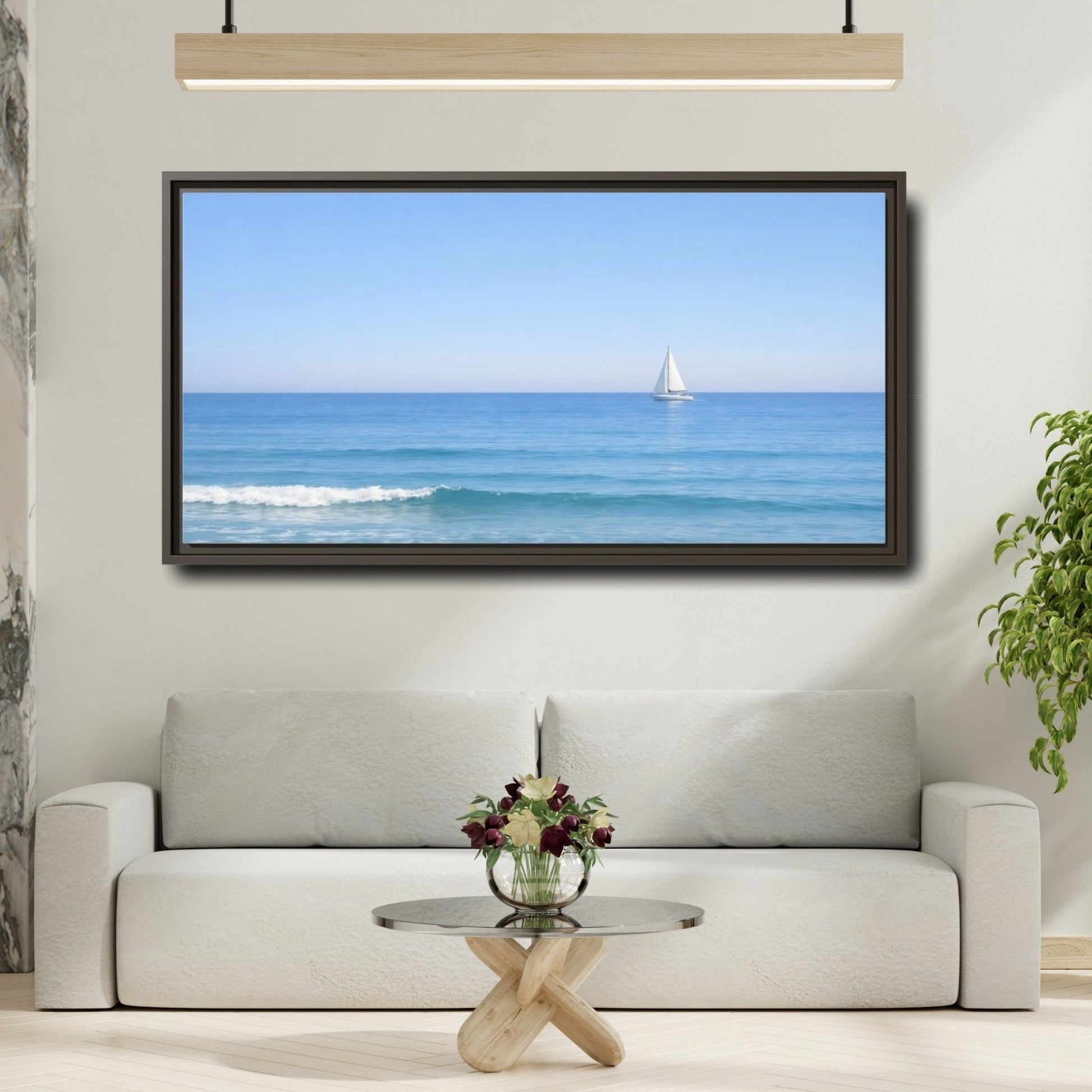 Landscape Nature Sailboat Blue Ocean - Framed Canvas Wall Art Print - YesArtYes