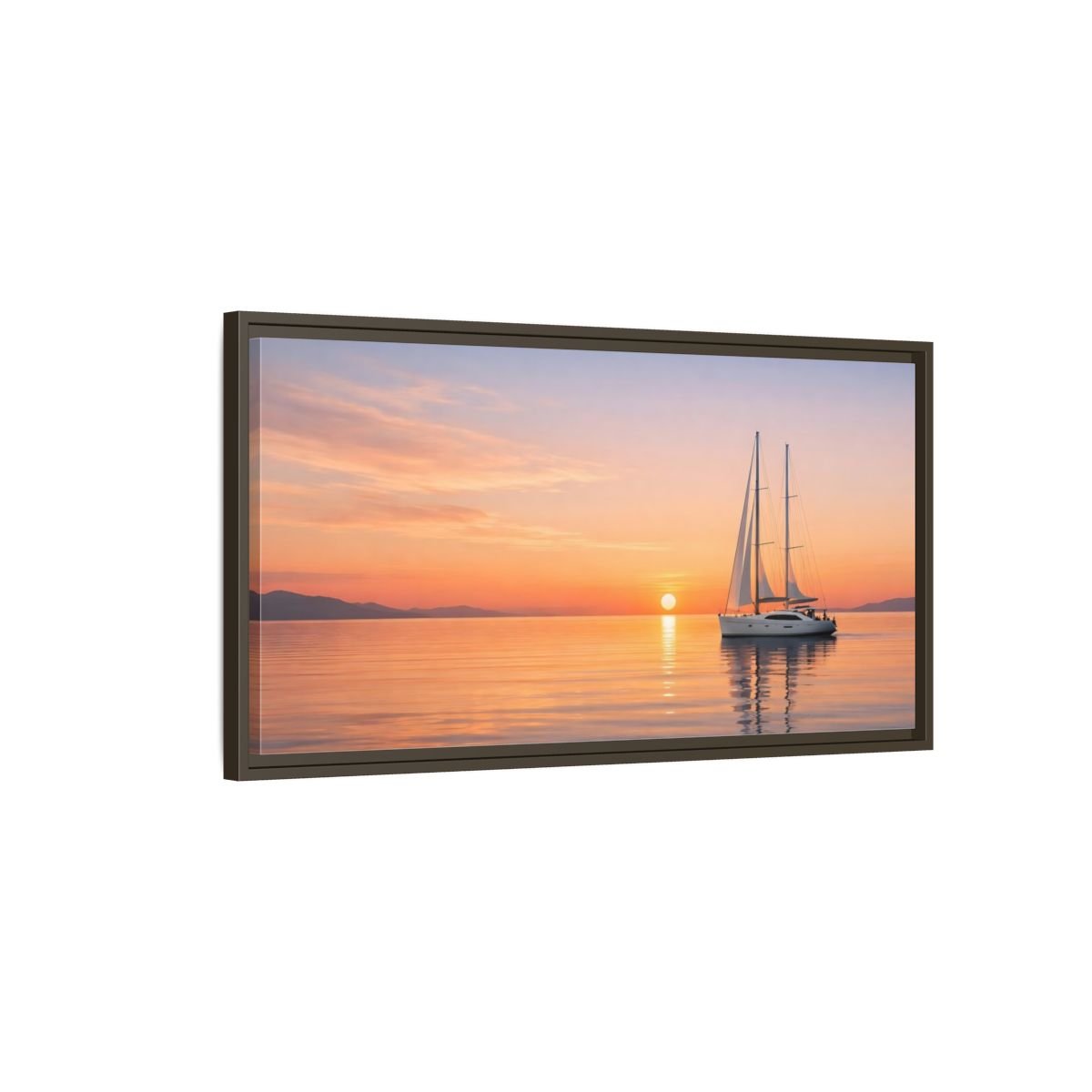 Landscape Nature Sailboat Orange And Blue - Framed Canvas Wall Art Print - YesArtYes