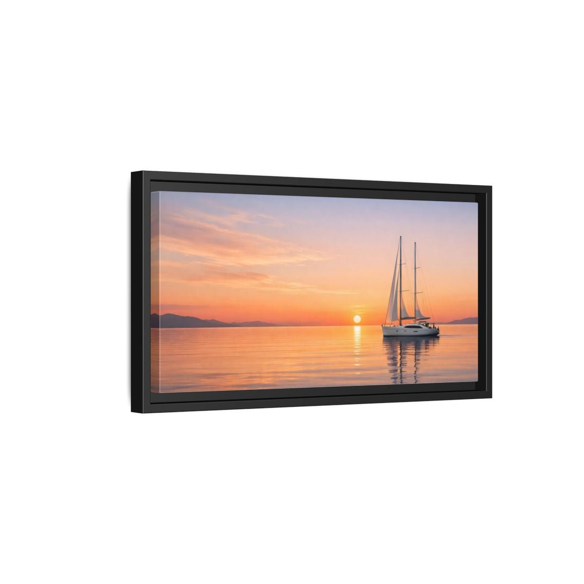 Landscape Nature Sailboat Orange And Blue - Framed Canvas Wall Art Print - YesArtYes