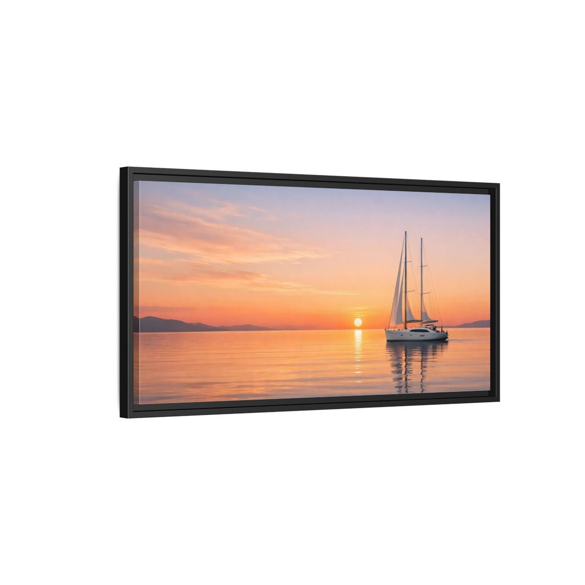 Landscape Nature Sailboat Orange And Blue - Framed Canvas Wall Art Print - YesArtYes