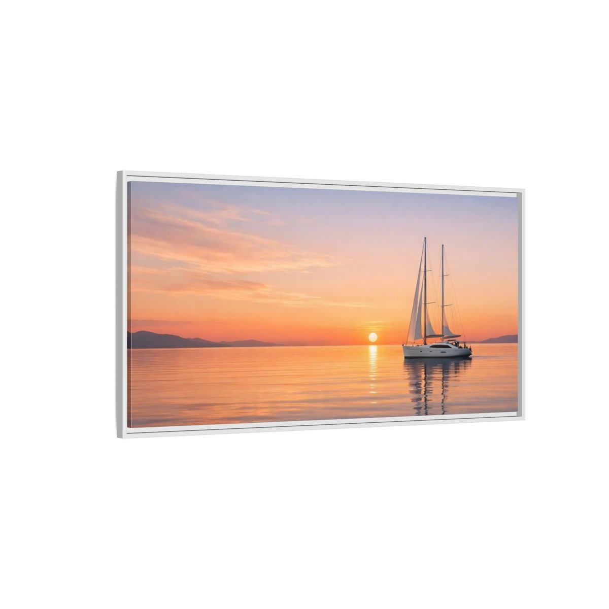 Landscape Nature Sailboat Orange And Blue - Framed Canvas Wall Art Print - YesArtYes