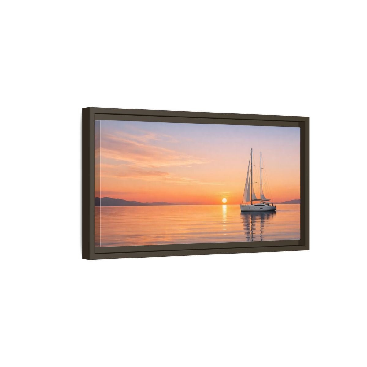 Landscape Nature Sailboat Orange And Blue - Framed Canvas Wall Art Print - YesArtYes