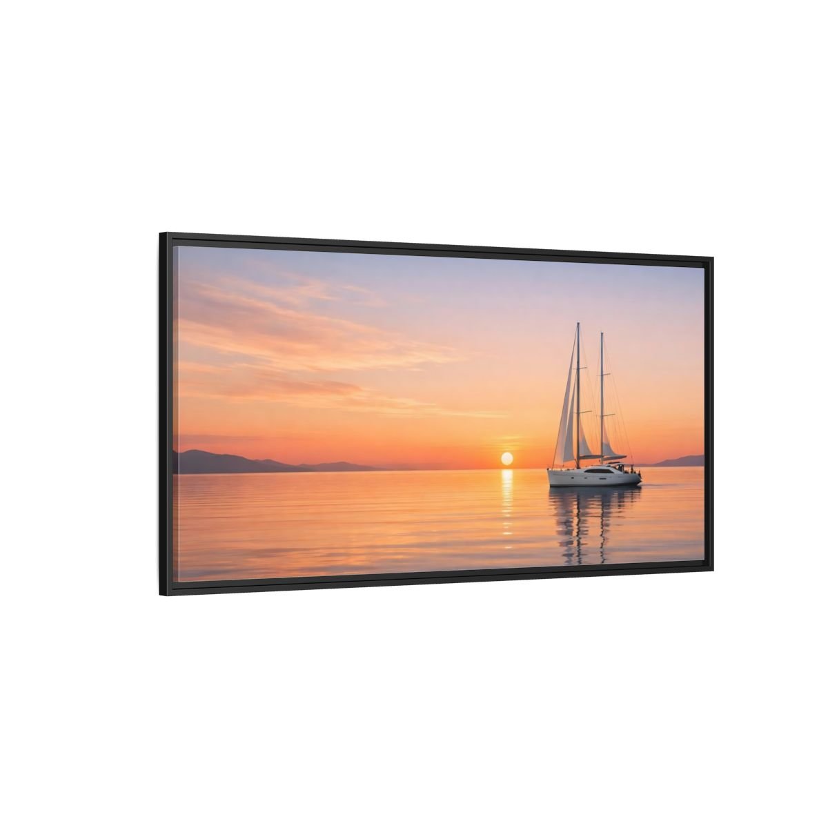 Landscape Nature Sailboat Orange And Blue - Framed Canvas Wall Art Print - YesArtYes