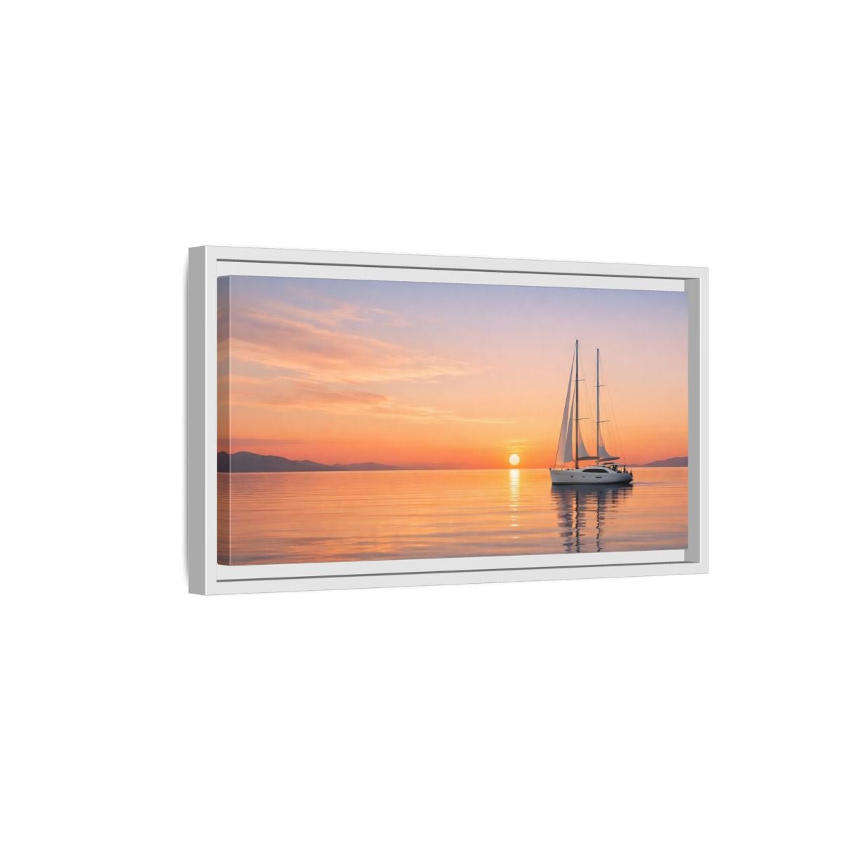 Landscape Nature Sailboat Orange And Blue - Framed Canvas Wall Art Print - YesArtYes