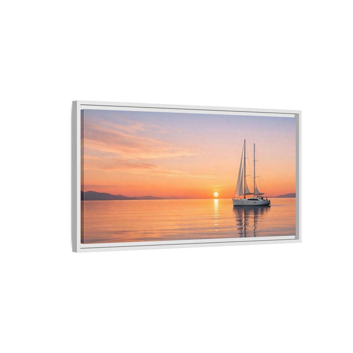 Landscape Nature Sailboat Orange And Blue - Framed Canvas Wall Art Print - YesArtYes