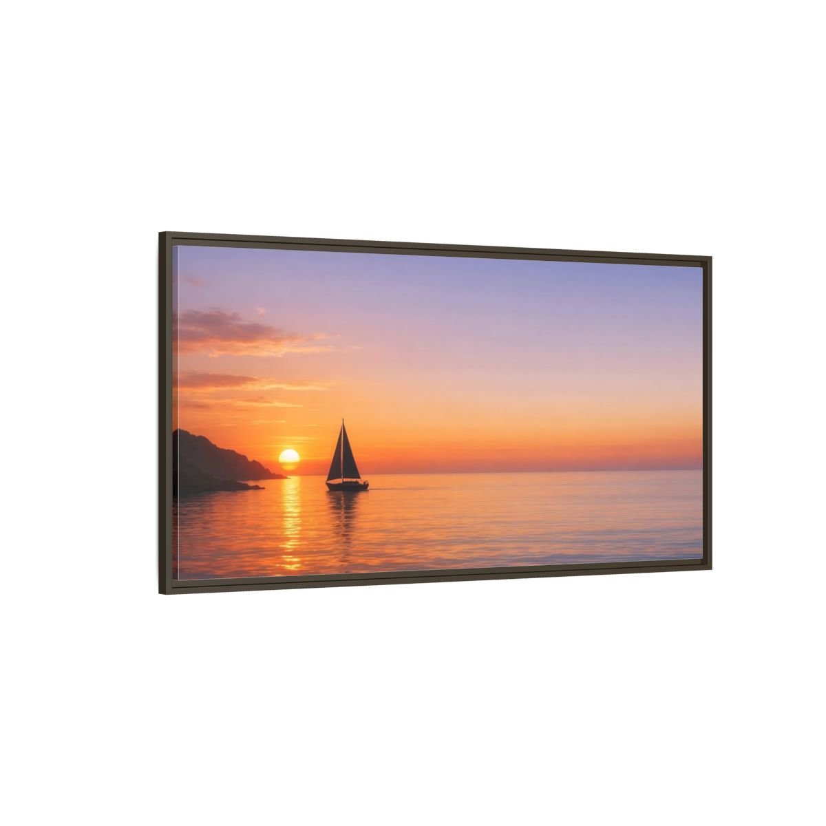 Landscape Nature Sailboat Sunset - Framed Canvas Wall Art Print - YesArtYes