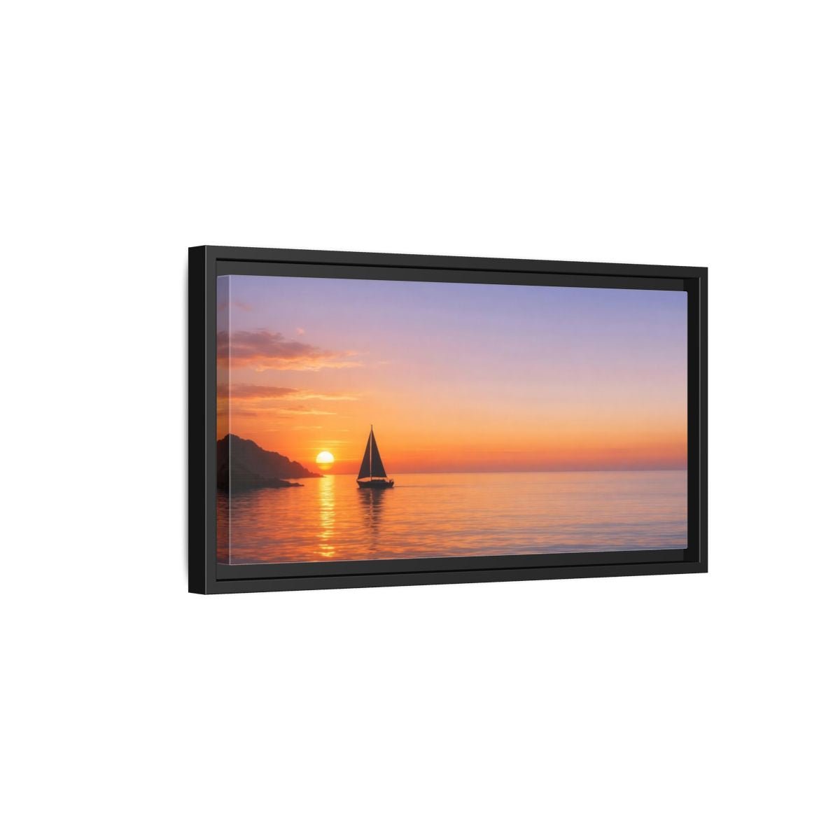 Landscape Nature Sailboat Sunset - Framed Canvas Wall Art Print - YesArtYes