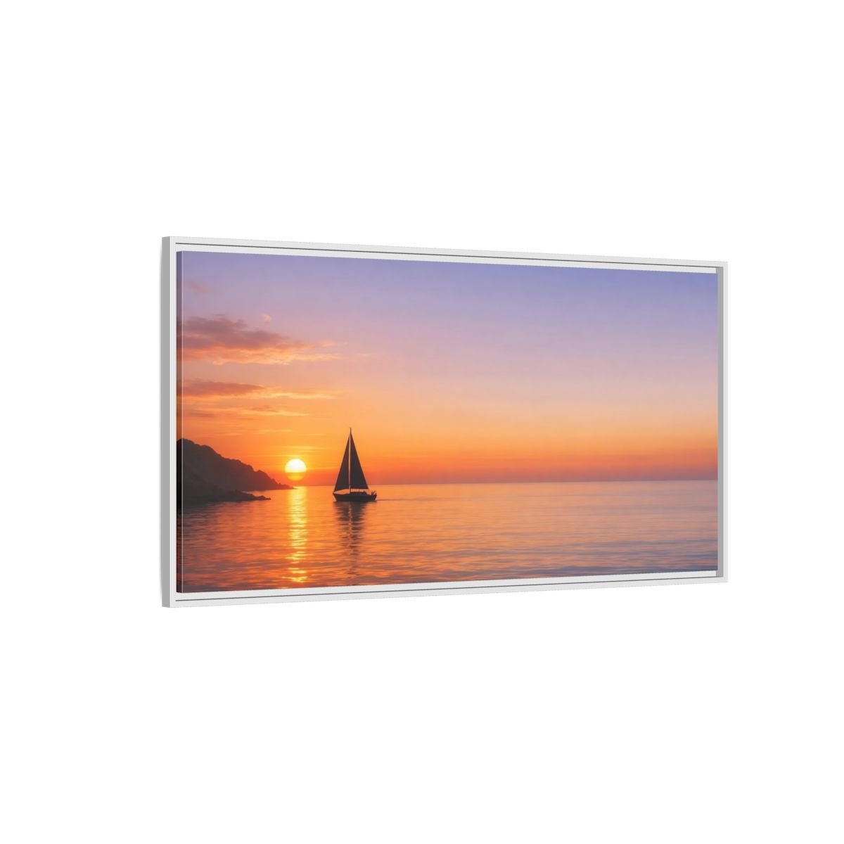 Landscape Nature Sailboat Sunset - Framed Canvas Wall Art Print - YesArtYes
