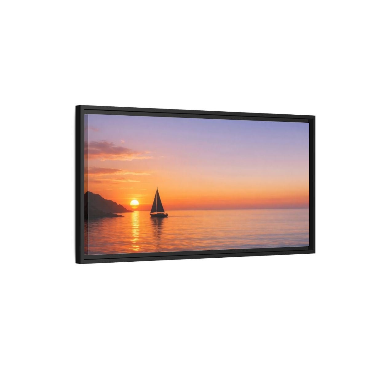 Landscape Nature Sailboat Sunset - Framed Canvas Wall Art Print - YesArtYes