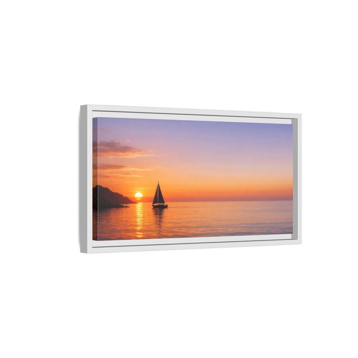 Landscape Nature Sailboat Sunset - Framed Canvas Wall Art Print - YesArtYes