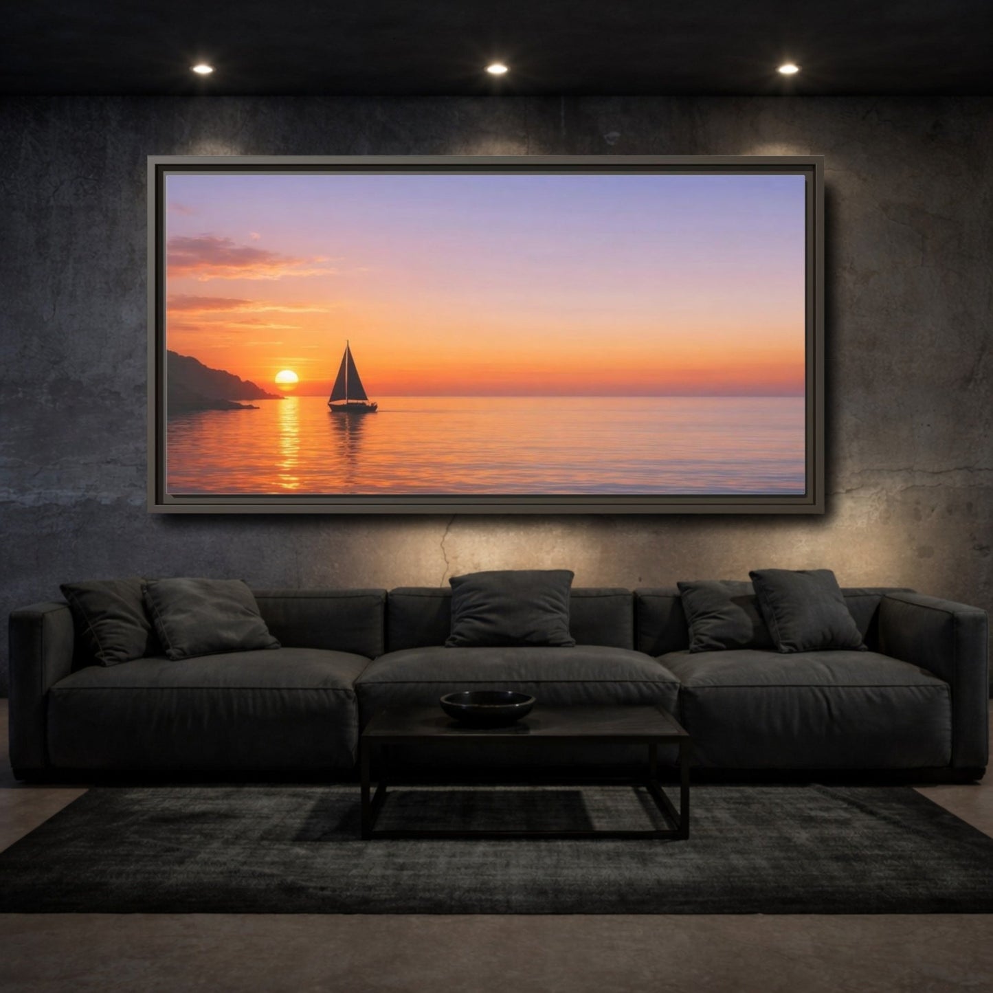 Landscape Nature Sailboat Sunset - Framed Canvas Wall Art Print - YesArtYes