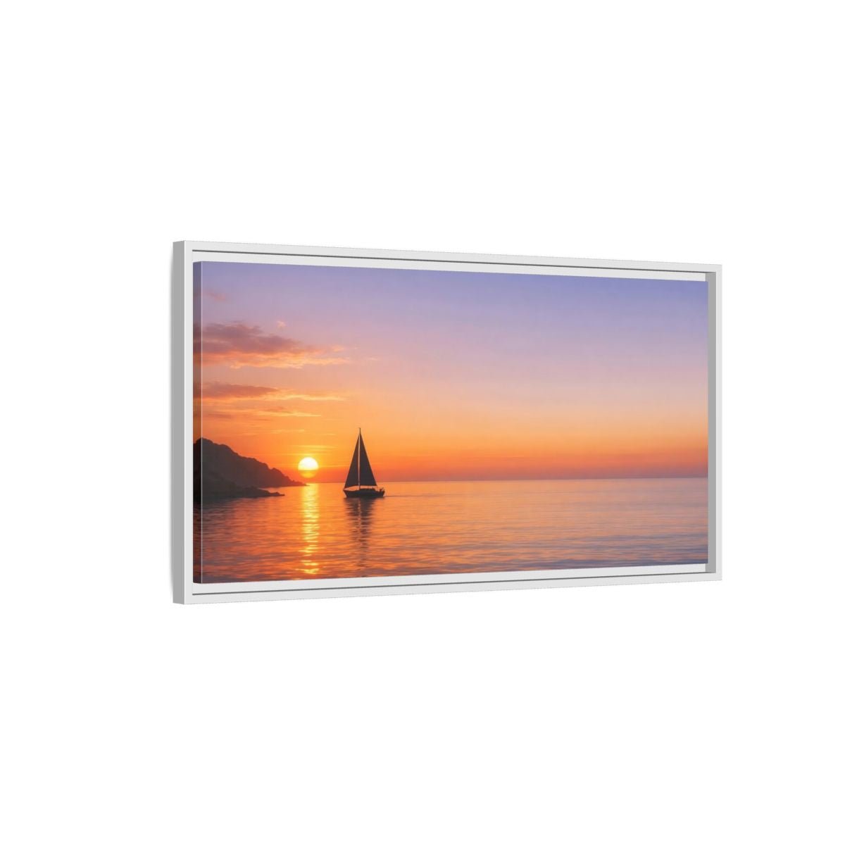 Landscape Nature Sailboat Sunset - Framed Canvas Wall Art Print - YesArtYes