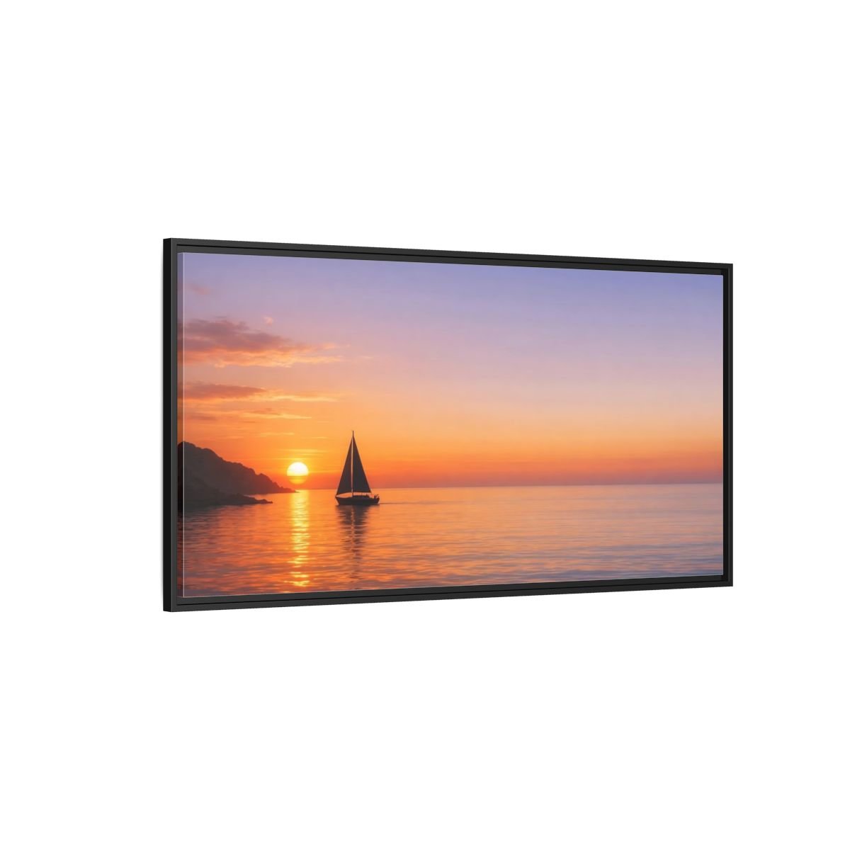 Landscape Nature Sailboat Sunset - Framed Canvas Wall Art Print - YesArtYes