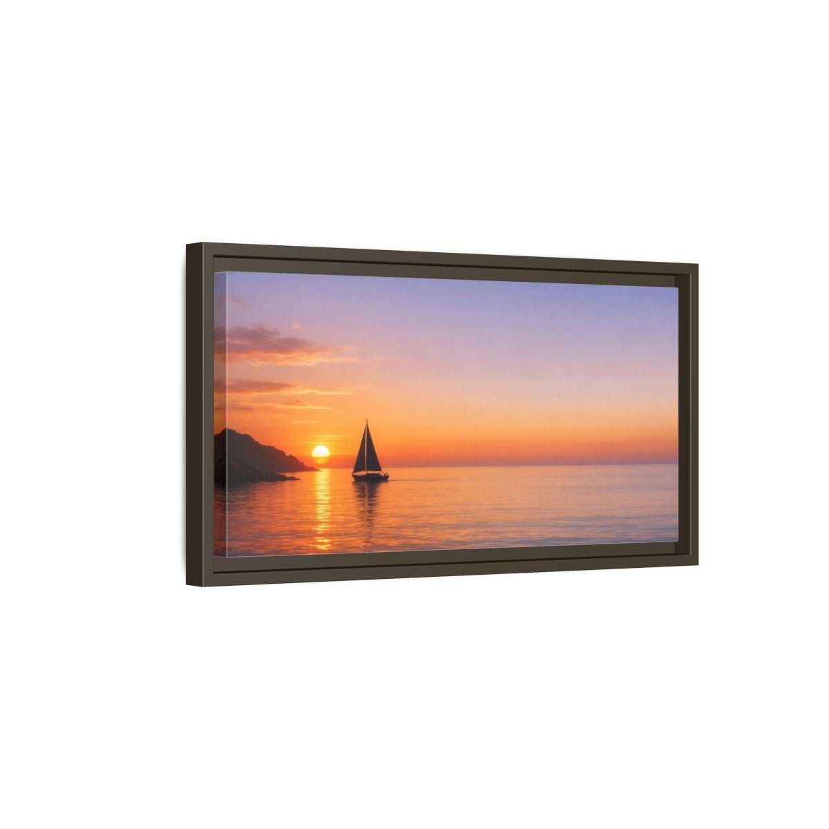 Landscape Nature Sailboat Sunset - Framed Canvas Wall Art Print - YesArtYes