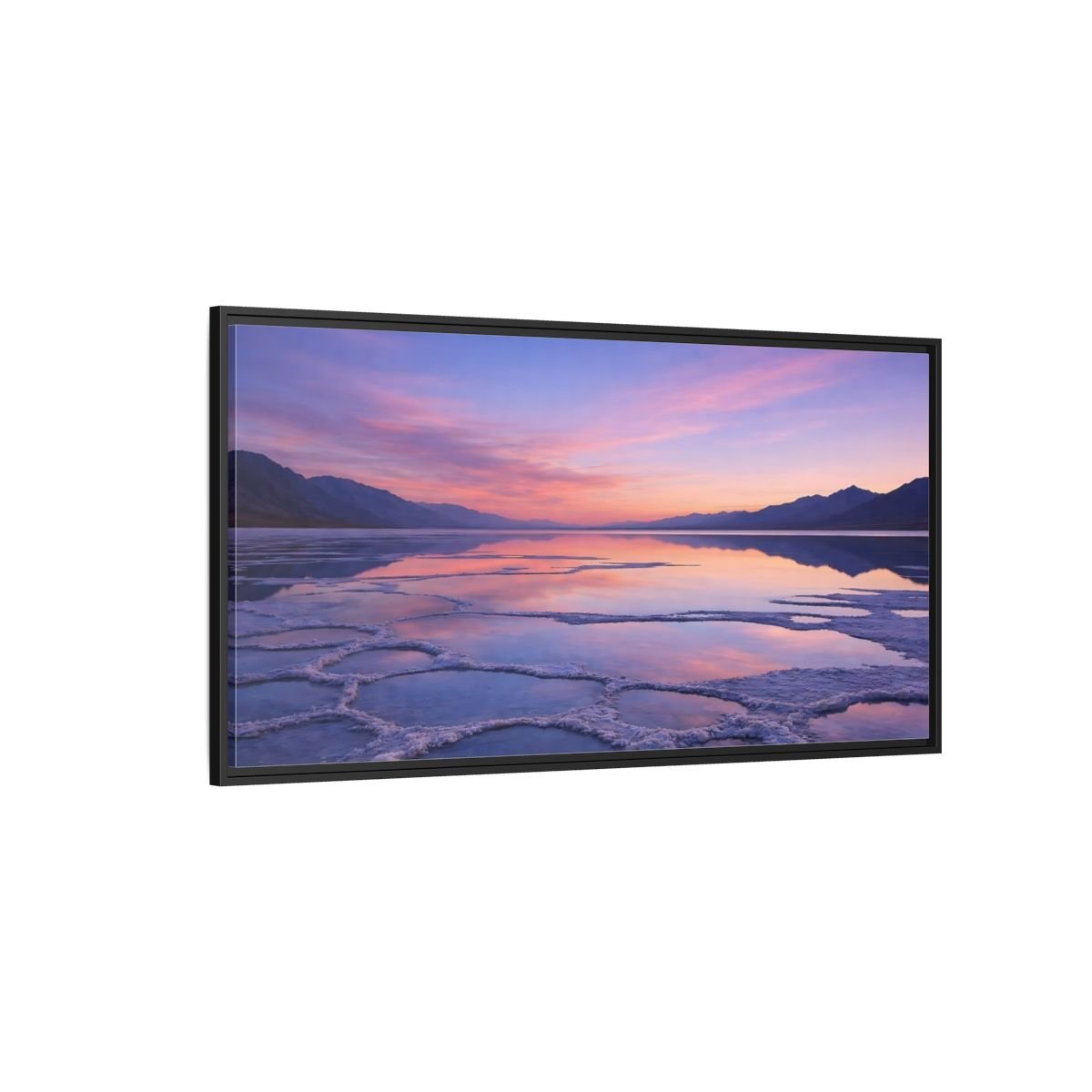 Landscape Nature Salt Lake Pink Blue - Framed Canvas Wall Art Print - YesArtYes
