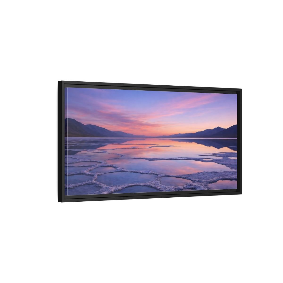 Landscape Nature Salt Lake Pink Blue - Framed Canvas Wall Art Print - YesArtYes