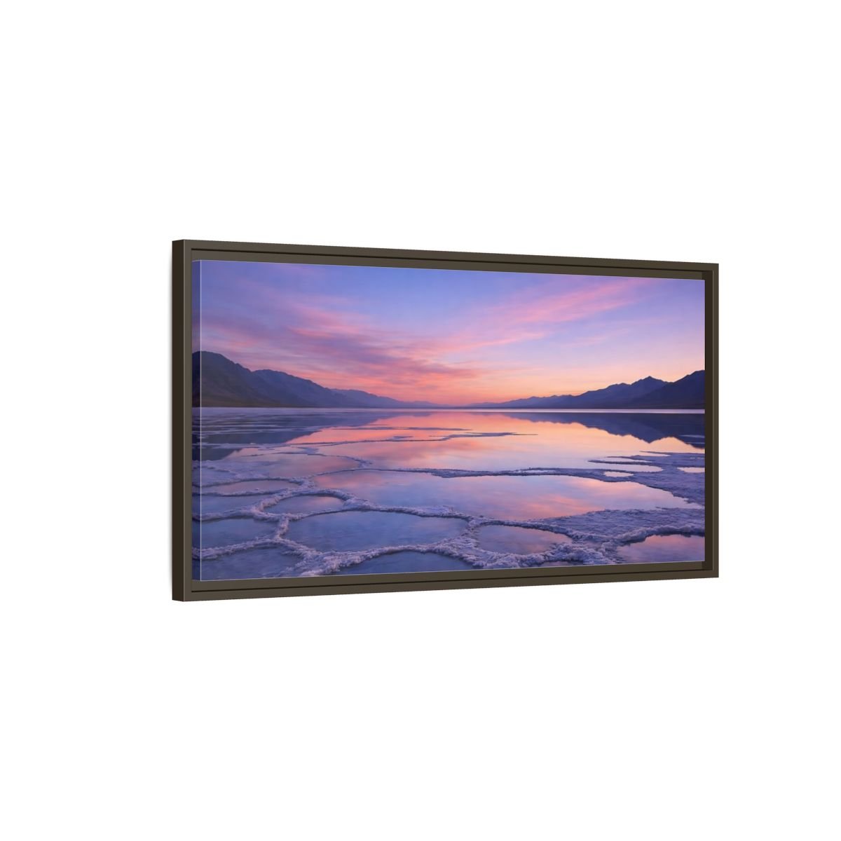Landscape Nature Salt Lake Pink Blue - Framed Canvas Wall Art Print - YesArtYes