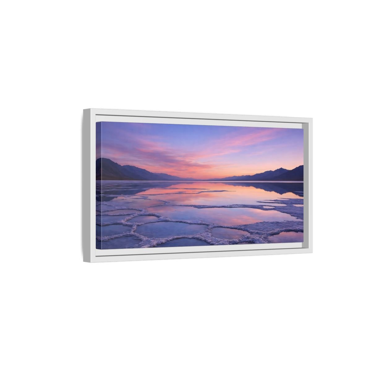 Landscape Nature Salt Lake Pink Blue - Framed Canvas Wall Art Print - YesArtYes
