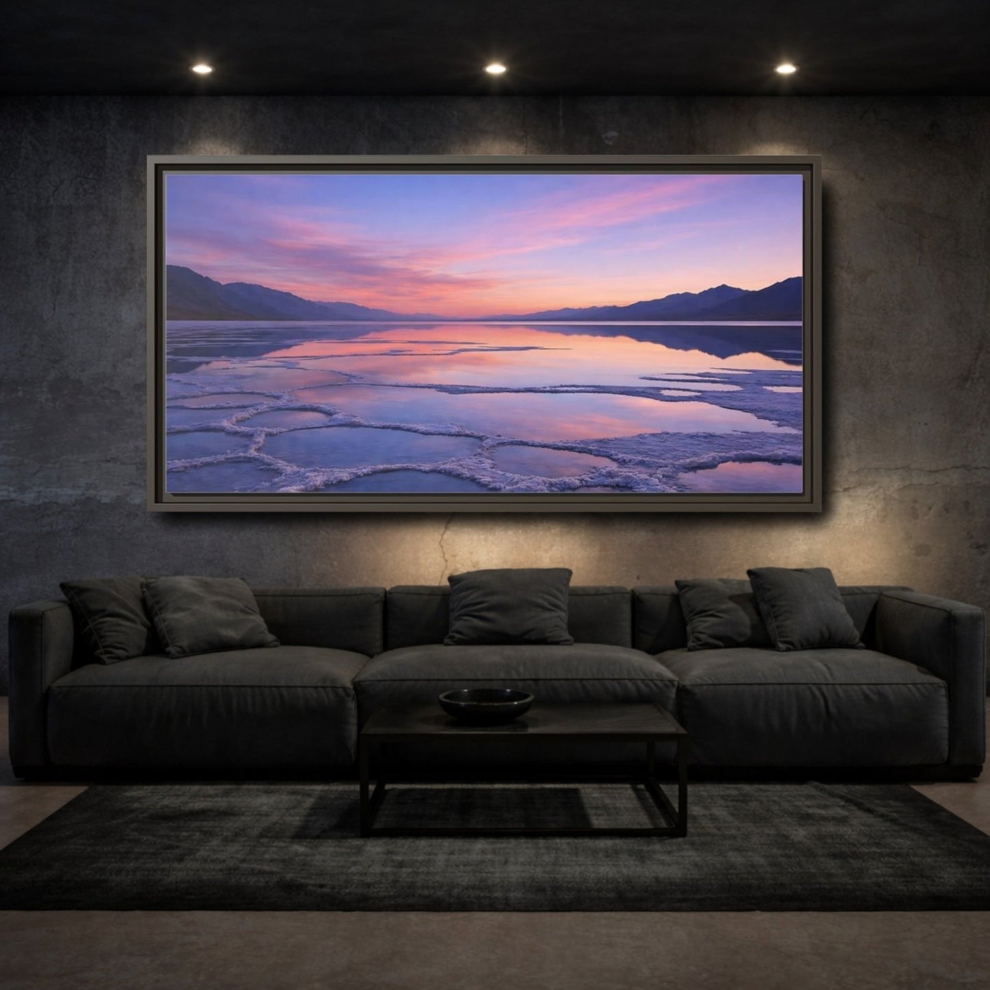 Landscape Nature Salt Lake Pink Blue - Framed Canvas Wall Art Print - YesArtYes