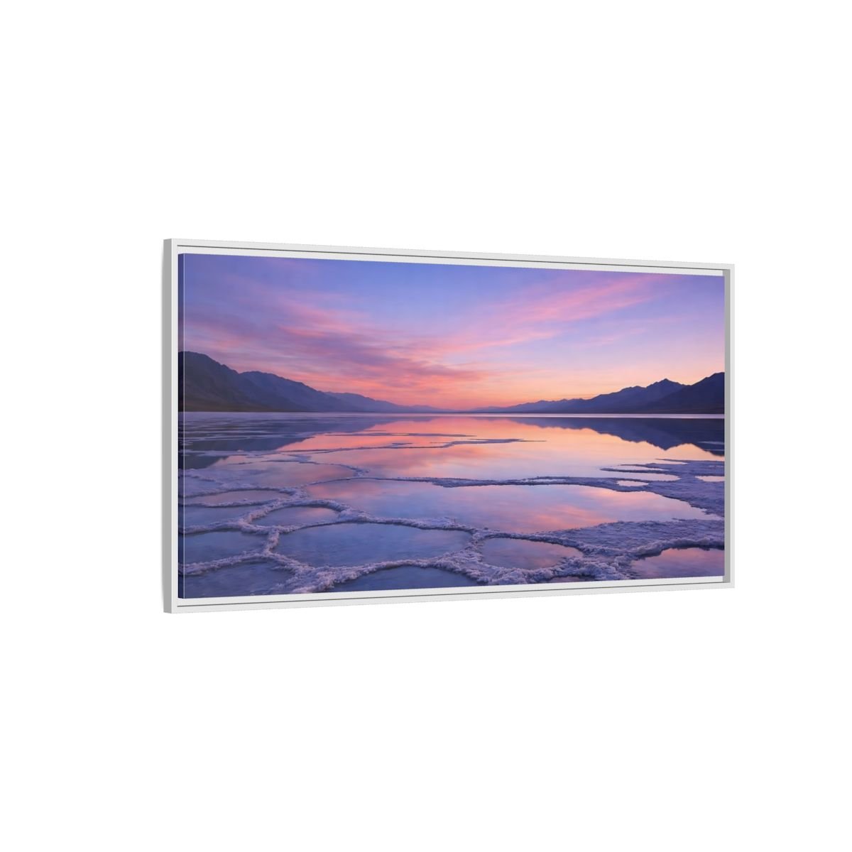 Landscape Nature Salt Lake Pink Blue - Framed Canvas Wall Art Print - YesArtYes