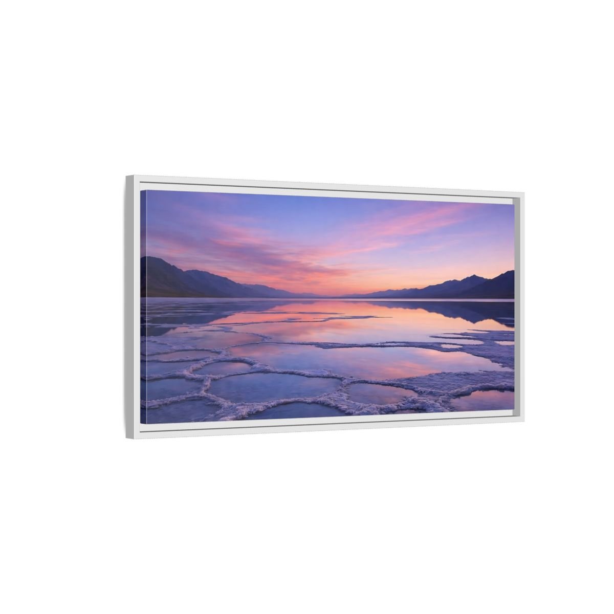 Landscape Nature Salt Lake Pink Blue - Framed Canvas Wall Art Print - YesArtYes