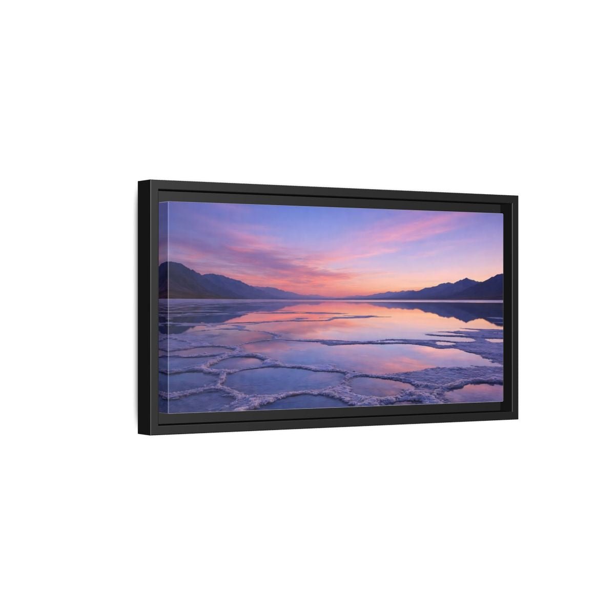 Landscape Nature Salt Lake Pink Blue - Framed Canvas Wall Art Print - YesArtYes