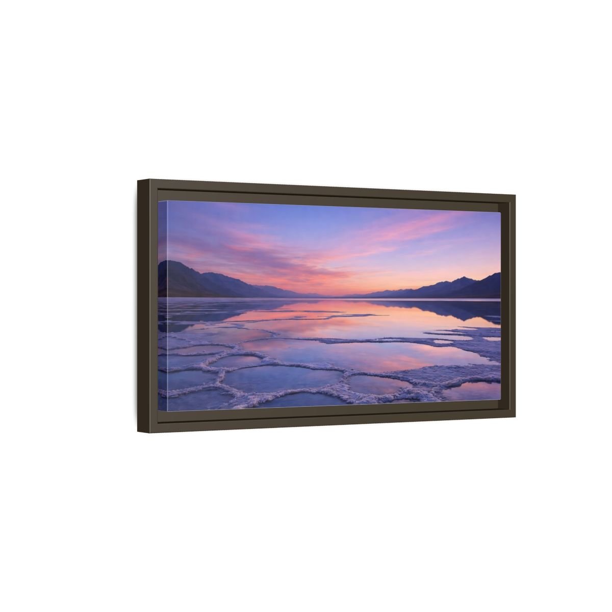 Landscape Nature Salt Lake Pink Blue - Framed Canvas Wall Art Print - YesArtYes