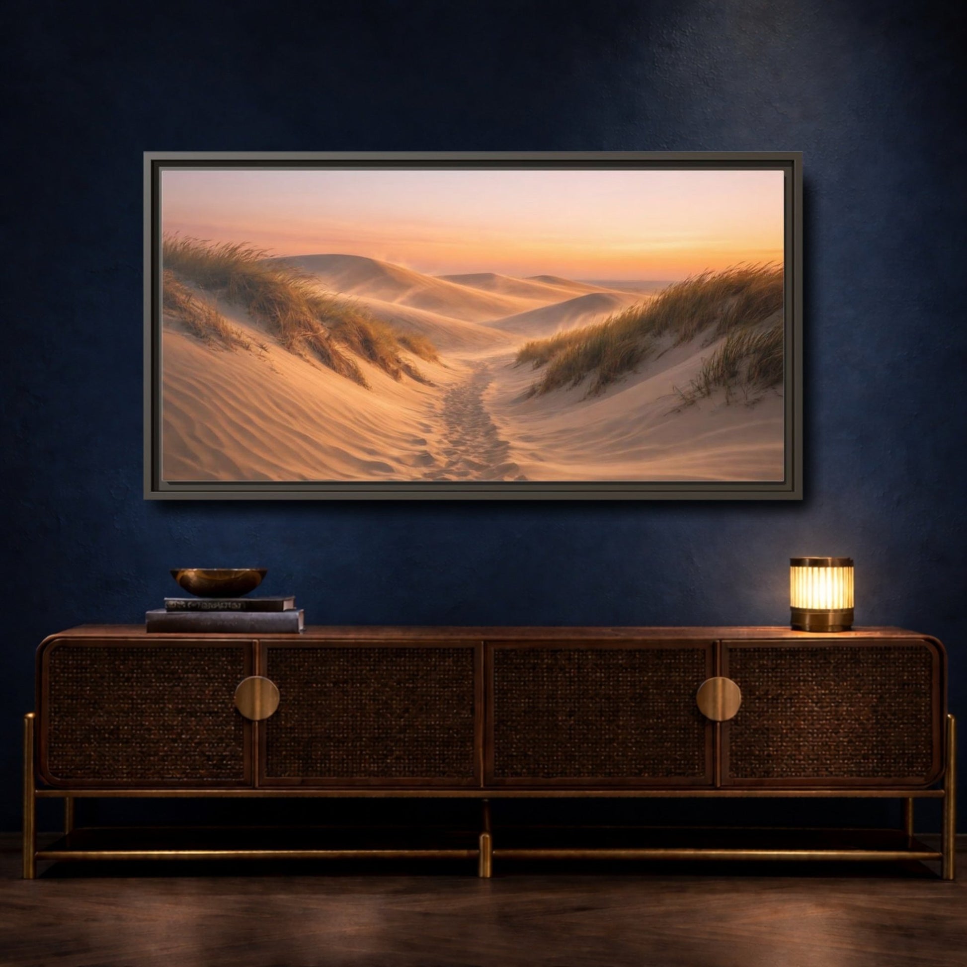 Landscape Nature Sand Dunes Desert Sunset - Framed Canvas Wall Art Print - YesArtYes