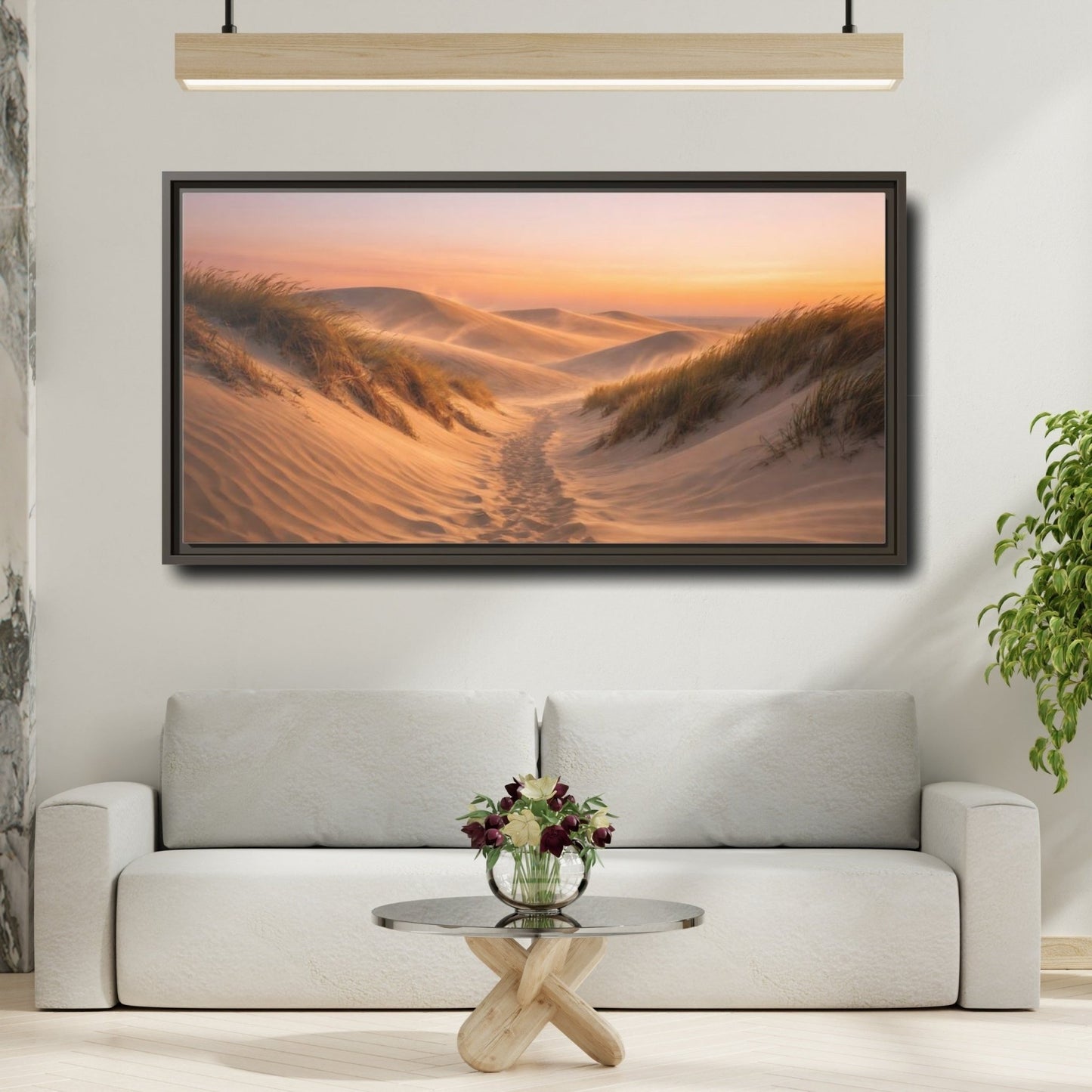 Landscape Nature Sand Dunes Desert Sunset - Framed Canvas Wall Art Print - YesArtYes