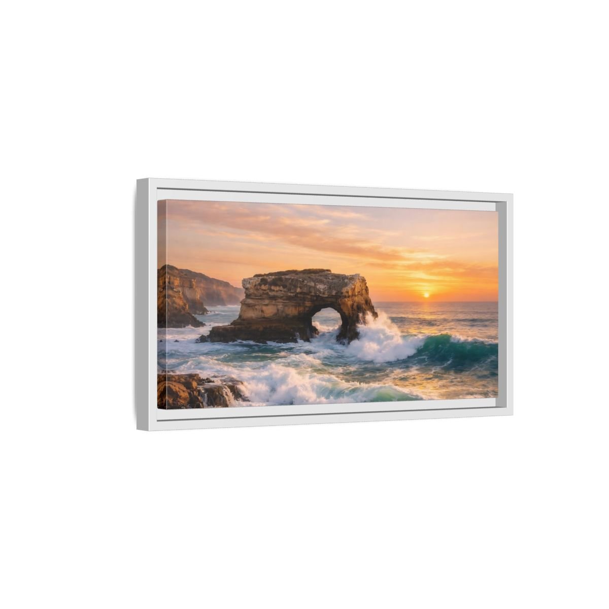 Landscape Nature Sea Arch Coastal Sunset - Framed Canvas Wall Art Print - YesArtYes