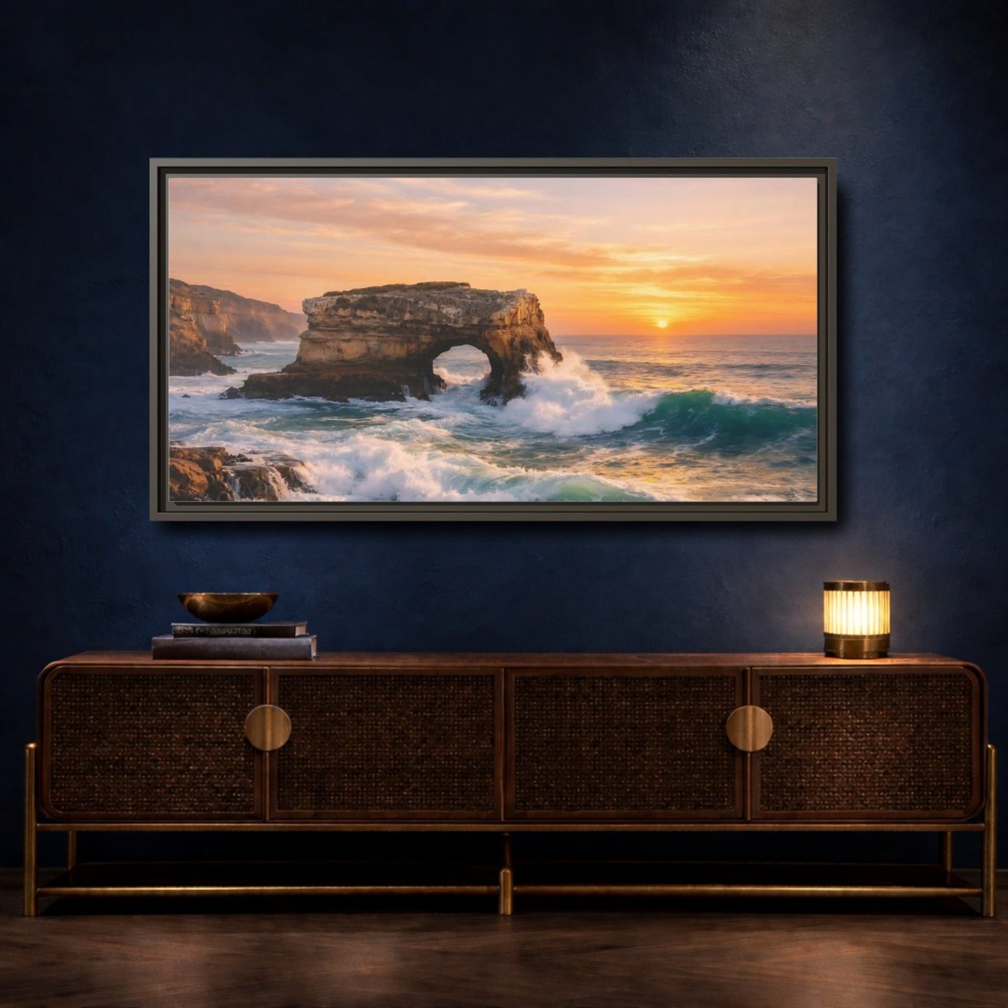 Landscape Nature Sea Arch Coastal Sunset - Framed Canvas Wall Art Print - YesArtYes