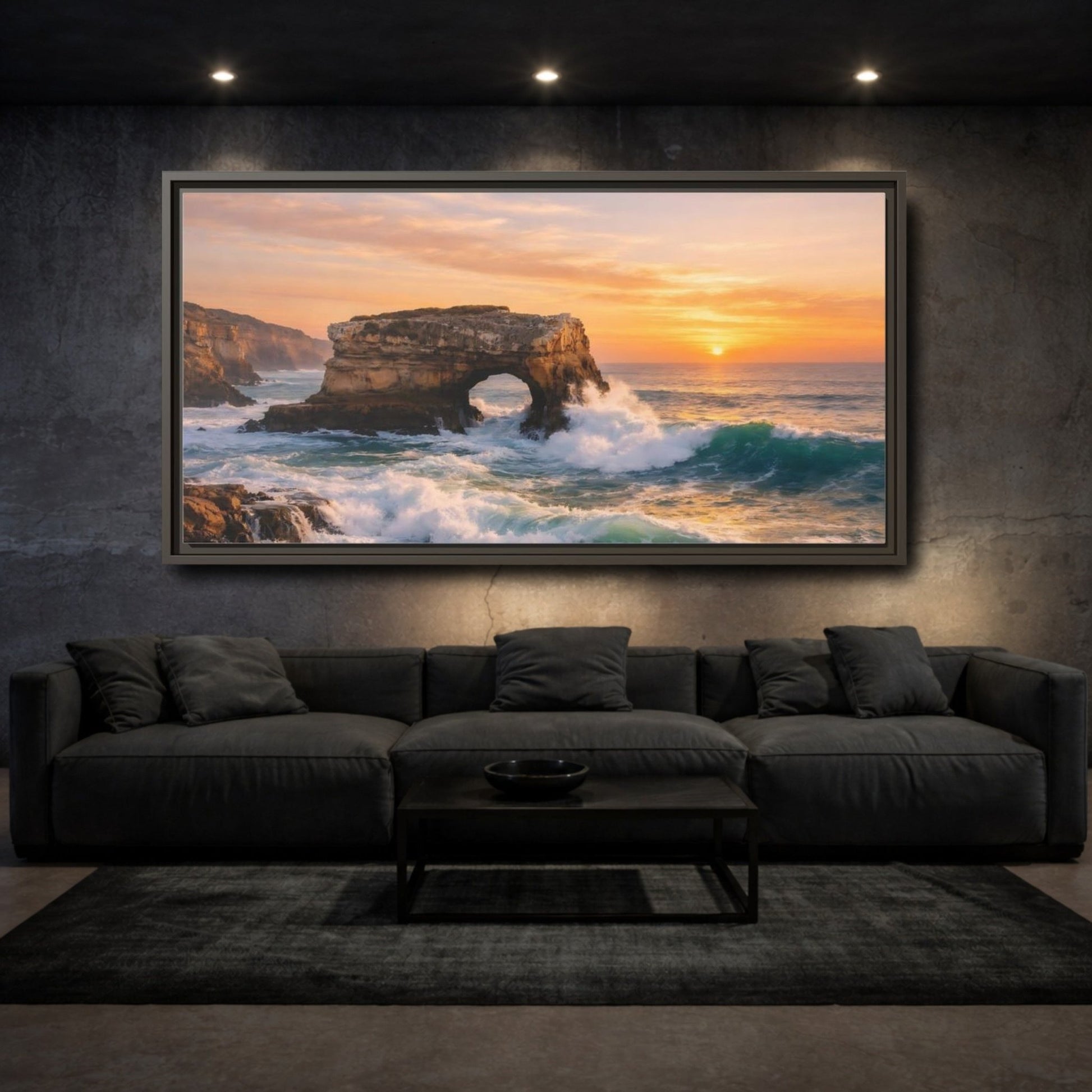Landscape Nature Sea Arch Coastal Sunset - Framed Canvas Wall Art Print - YesArtYes