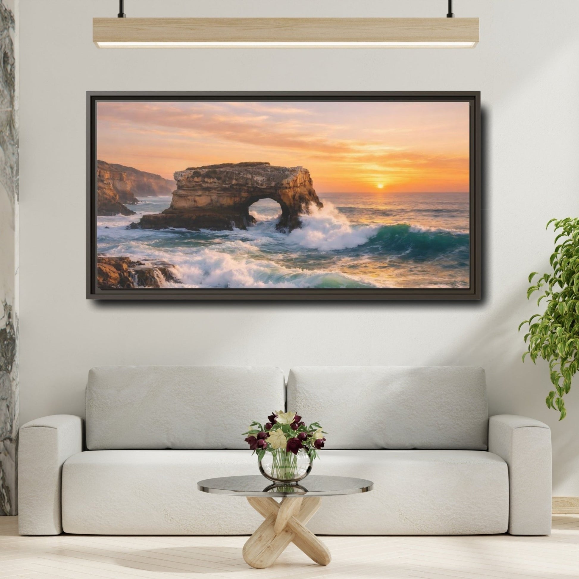 Landscape Nature Sea Arch Coastal Sunset - Framed Canvas Wall Art Print - YesArtYes