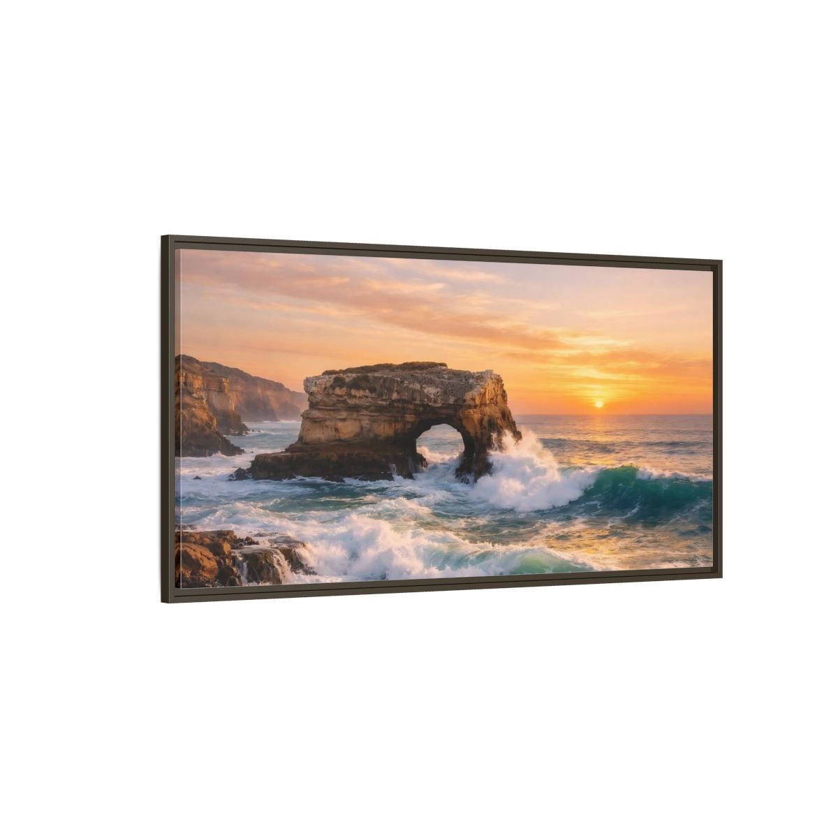 Landscape Nature Sea Arch Coastal Sunset - Framed Canvas Wall Art Print - YesArtYes