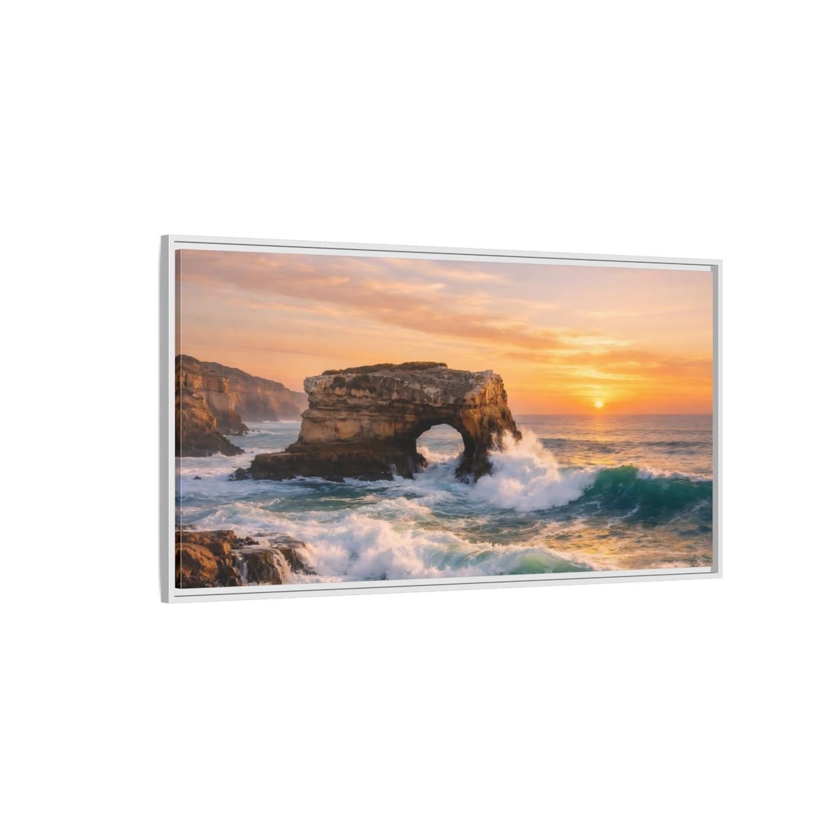 Landscape Nature Sea Arch Coastal Sunset - Framed Canvas Wall Art Print - YesArtYes