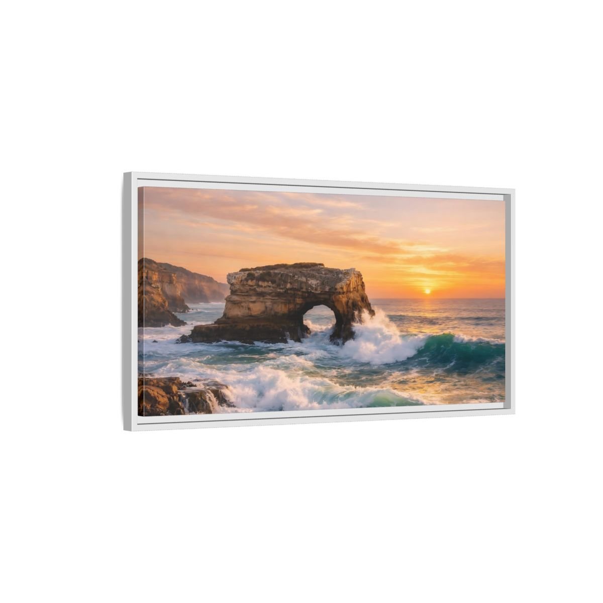 Landscape Nature Sea Arch Coastal Sunset - Framed Canvas Wall Art Print - YesArtYes
