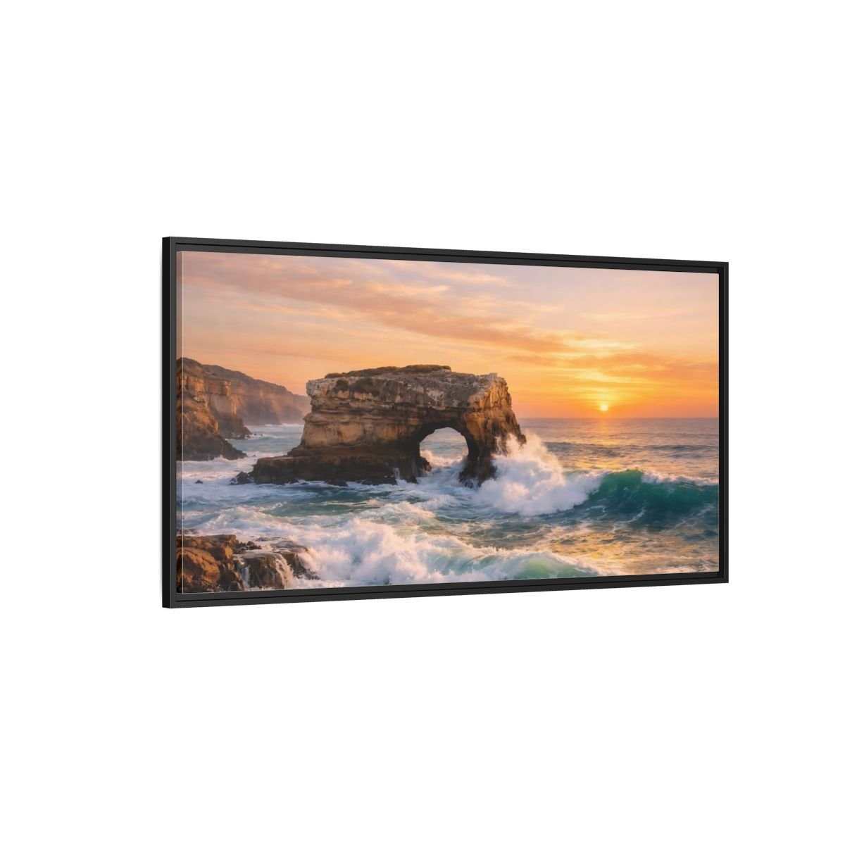 Landscape Nature Sea Arch Coastal Sunset - Framed Canvas Wall Art Print - YesArtYes