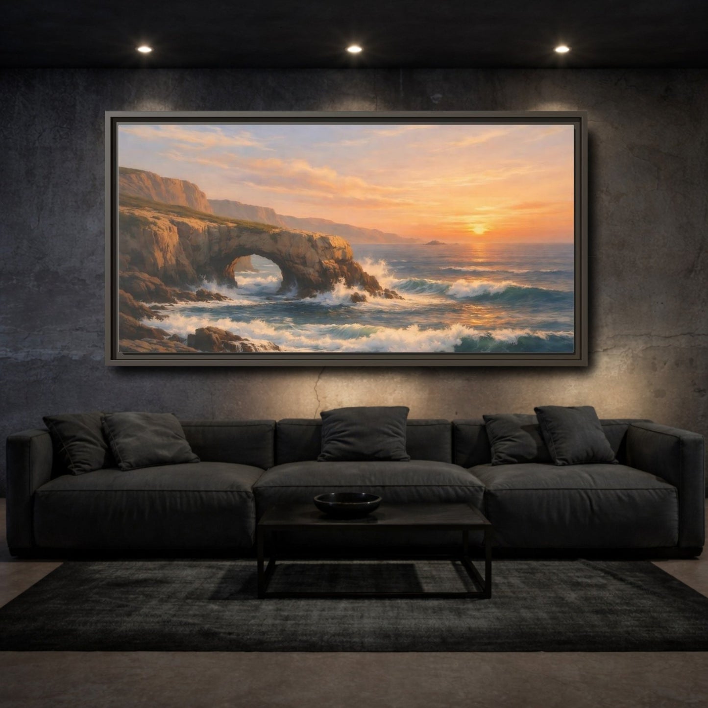 Landscape Nature Sea Arch Orange And - Framed Canvas Wall Art Print - YesArtYes