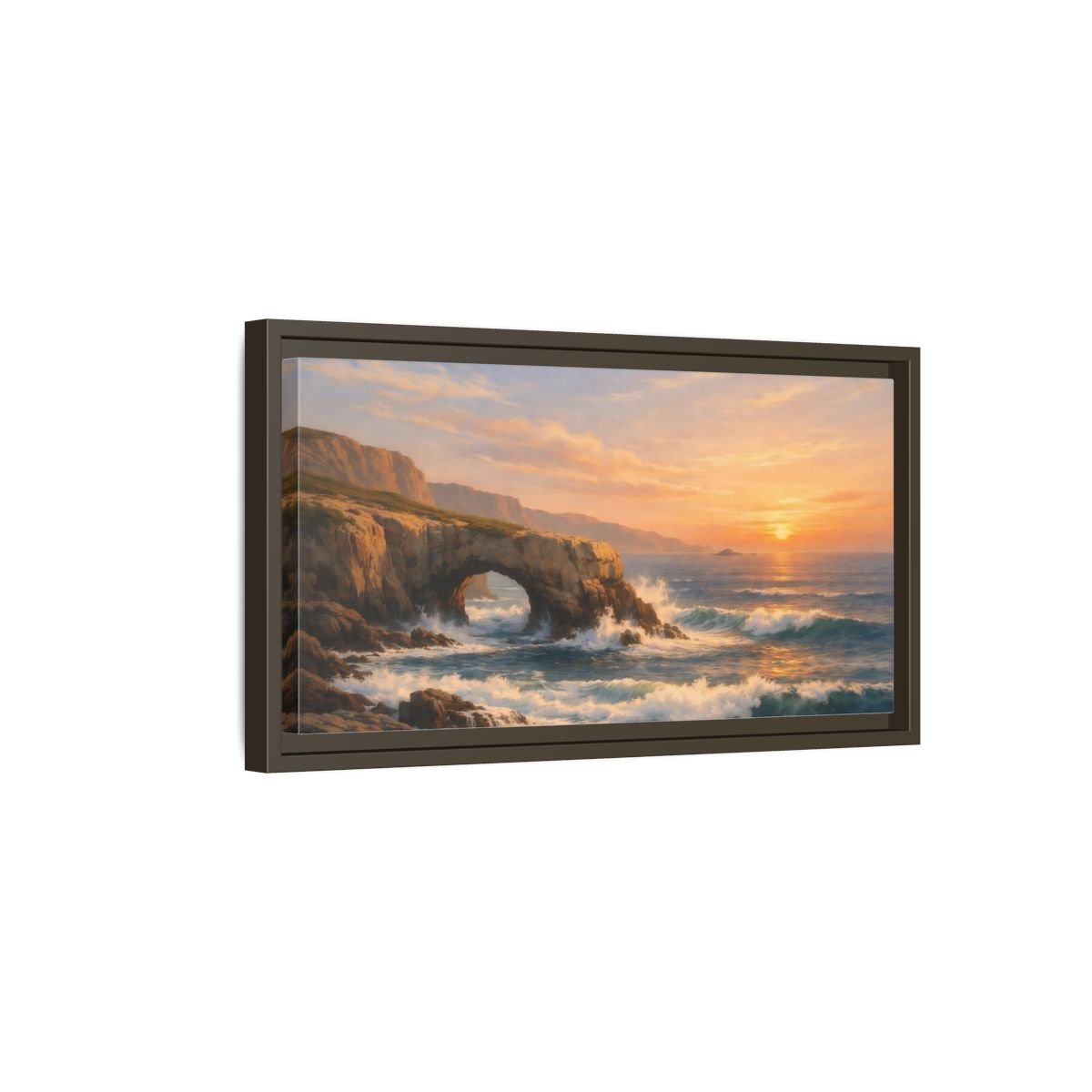 Landscape Nature Sea Arch Orange And - Framed Canvas Wall Art Print - YesArtYes
