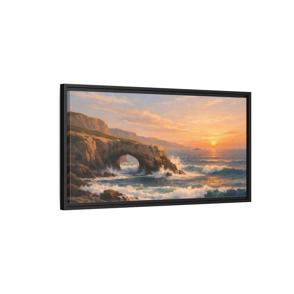 Landscape Nature Sea Arch Orange And - Framed Canvas Wall Art Print - YesArtYes