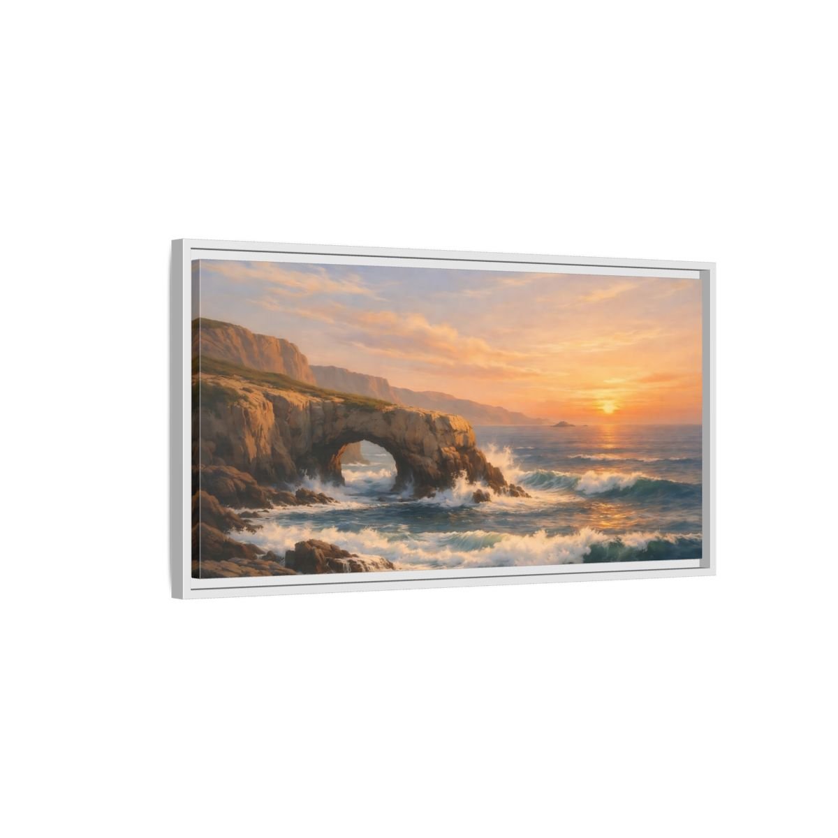 Landscape Nature Sea Arch Orange And - Framed Canvas Wall Art Print - YesArtYes