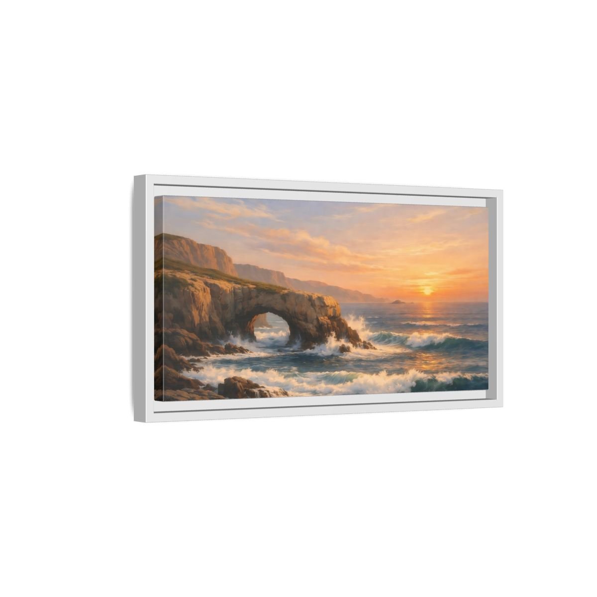 Landscape Nature Sea Arch Orange And - Framed Canvas Wall Art Print - YesArtYes