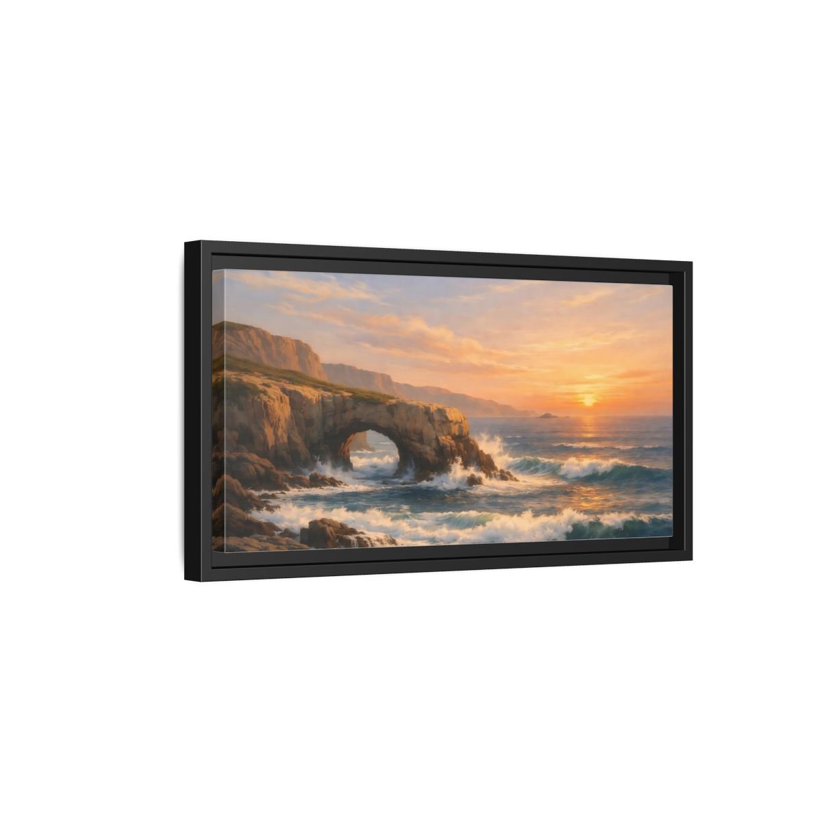 Landscape Nature Sea Arch Orange And - Framed Canvas Wall Art Print - YesArtYes
