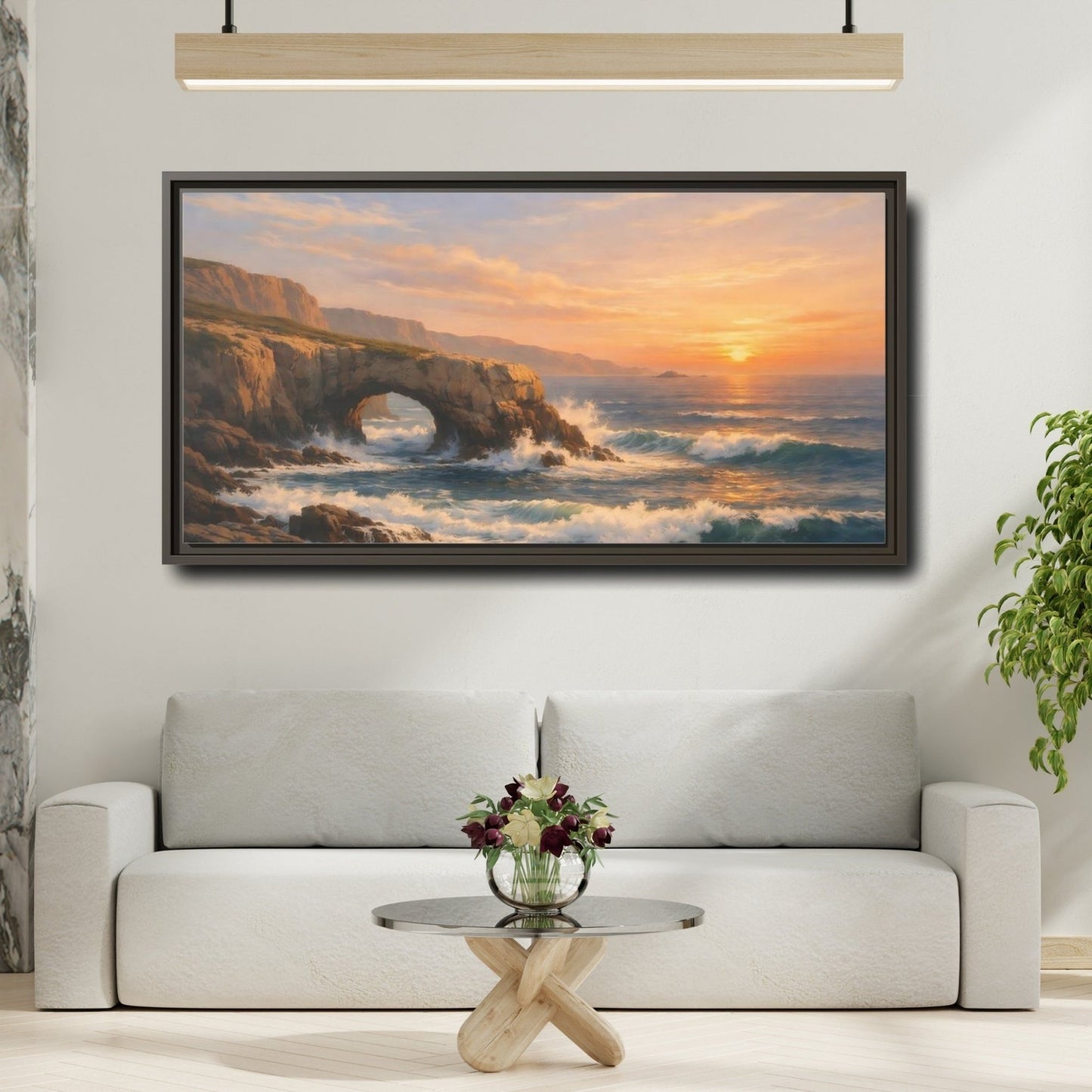 Landscape Nature Sea Arch Orange And - Framed Canvas Wall Art Print - YesArtYes