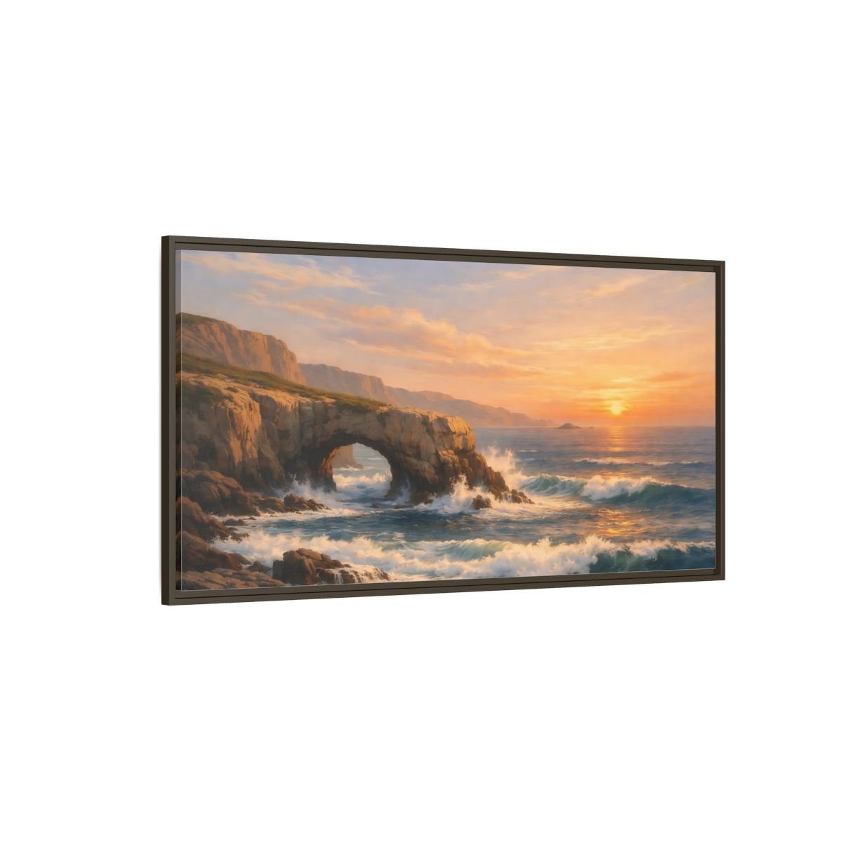 Landscape Nature Sea Arch Orange And - Framed Canvas Wall Art Print - YesArtYes