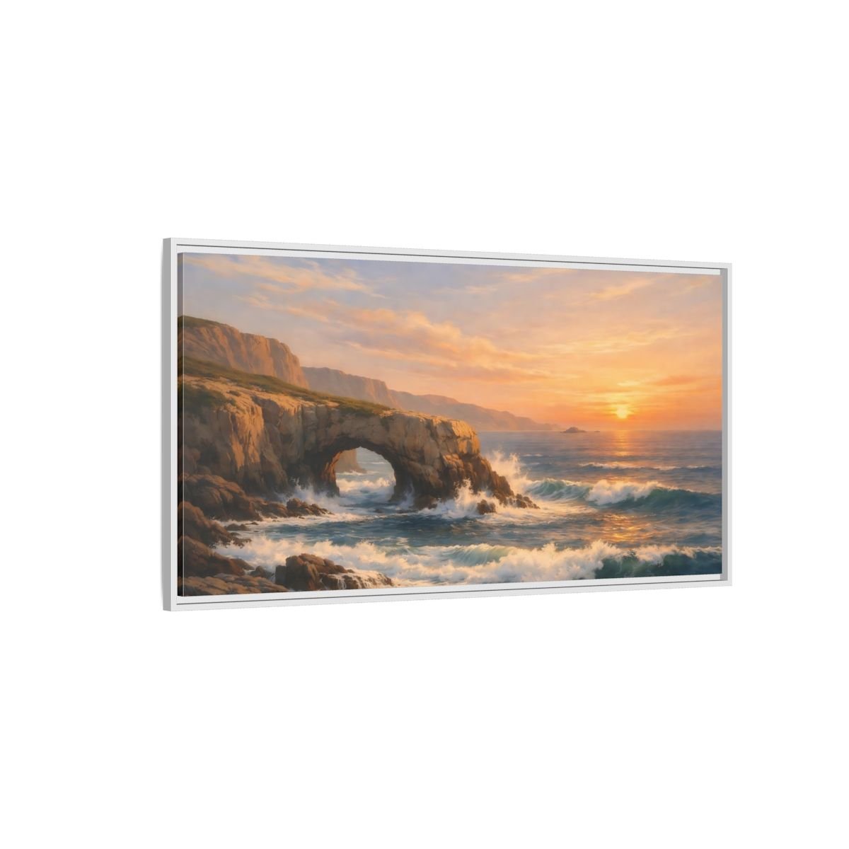 Landscape Nature Sea Arch Orange And - Framed Canvas Wall Art Print - YesArtYes