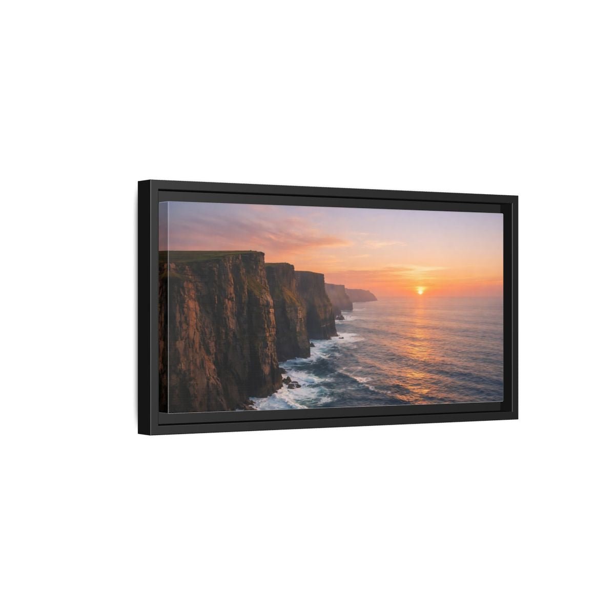 Landscape Nature Sea Cliffs Orange Sunset - Framed Canvas Wall Art Print - YesArtYes