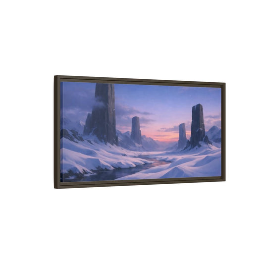 Landscape Nature Snow Mountains Blue Pink - Framed Canvas Wall Art Print - YesArtYes