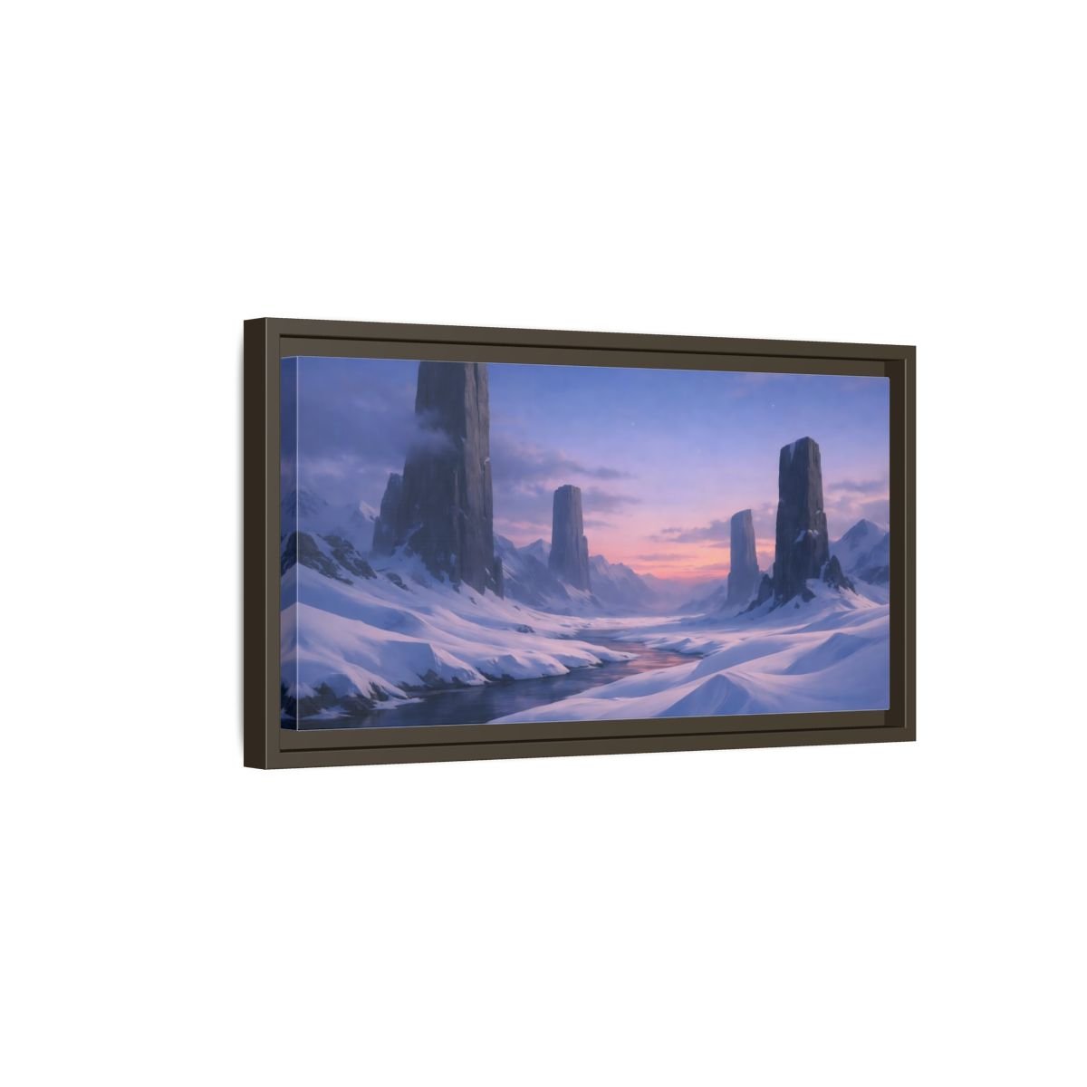 Landscape Nature Snow Mountains Blue Pink - Framed Canvas Wall Art Print - YesArtYes