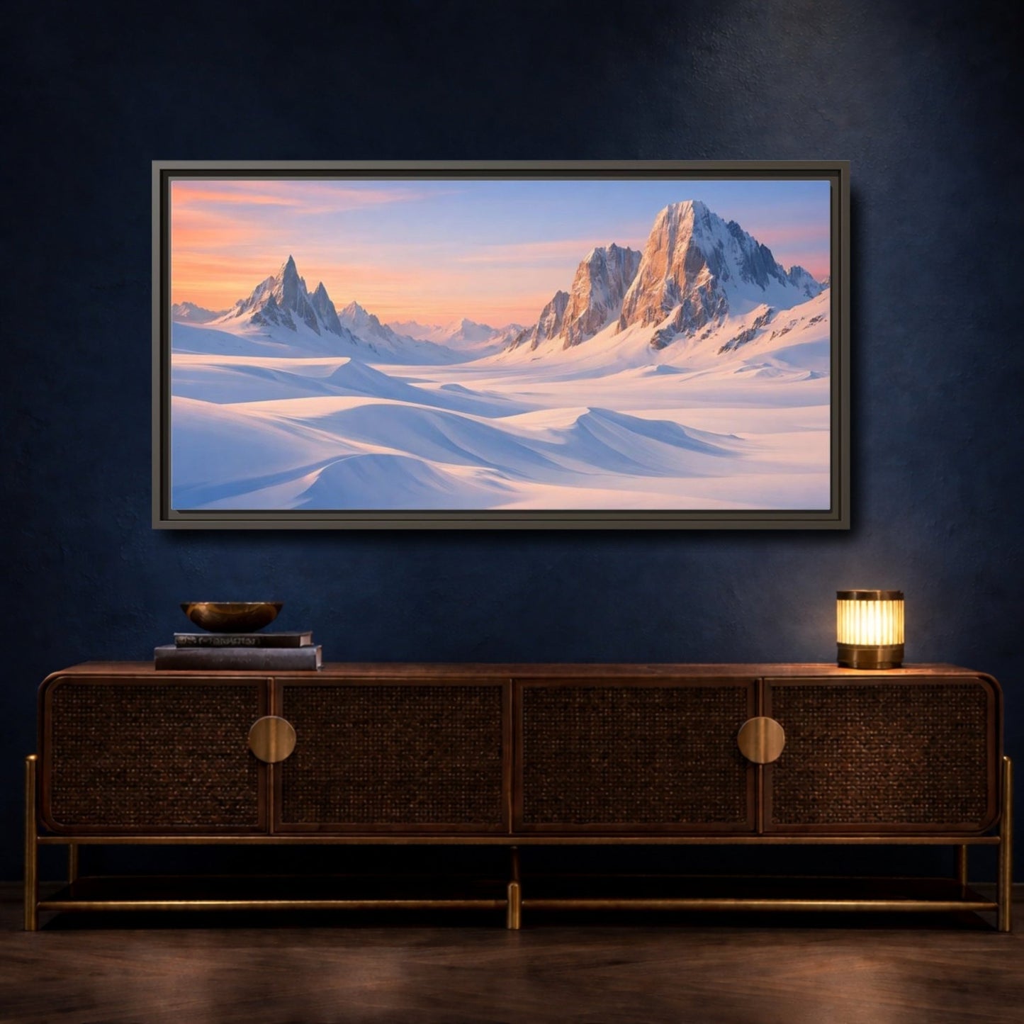 Landscape Nature Snow Mountains Winter - Framed Canvas Wall Art Print - YesArtYes